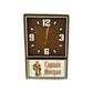 Captain Morgan box clock with wooden finish on white background