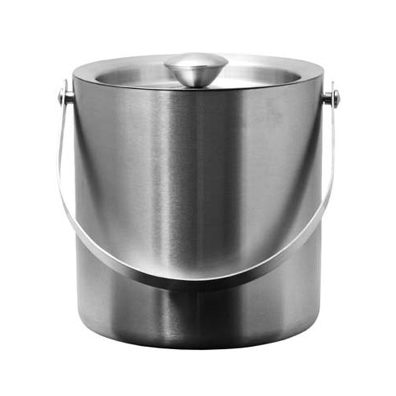 Stainless steel ice bucket with a lid and handle