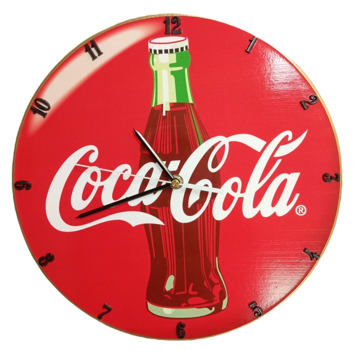 Red vinyl clock with coca cola branding