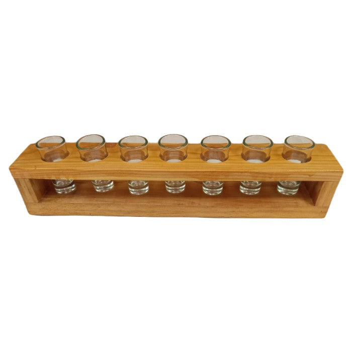 Wooden shooter tray with 7 tequila shot glasses (25ml)