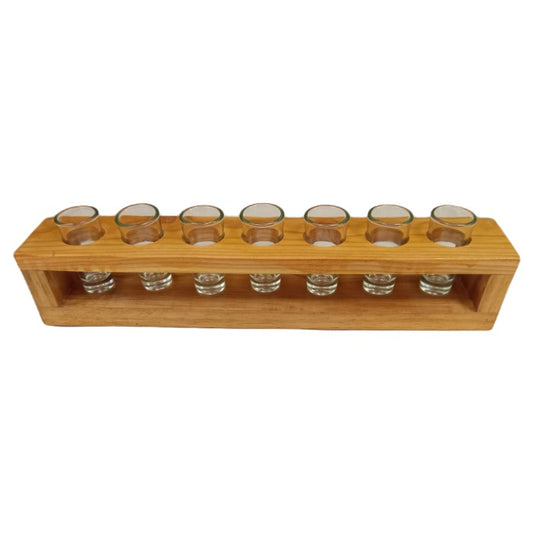 Wooden shooter tray with 7 tequila shot glasses (25ml)