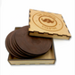 six leather coasters with an attractive wooden box
